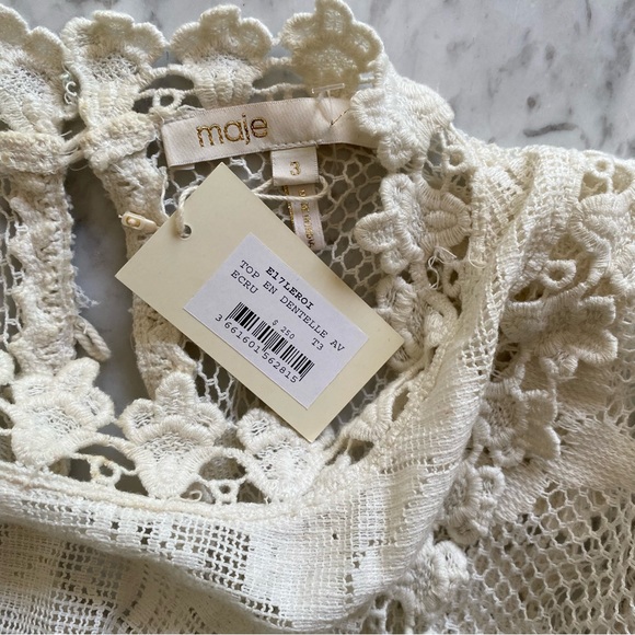 NWT Maje ECRU Leroi Crochet-trim Lace Top - Picture 9 of 11